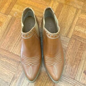 Reba Bonfire Tan Leather Western Ankle Boots Booties Women 6.5mM Pointed Toe